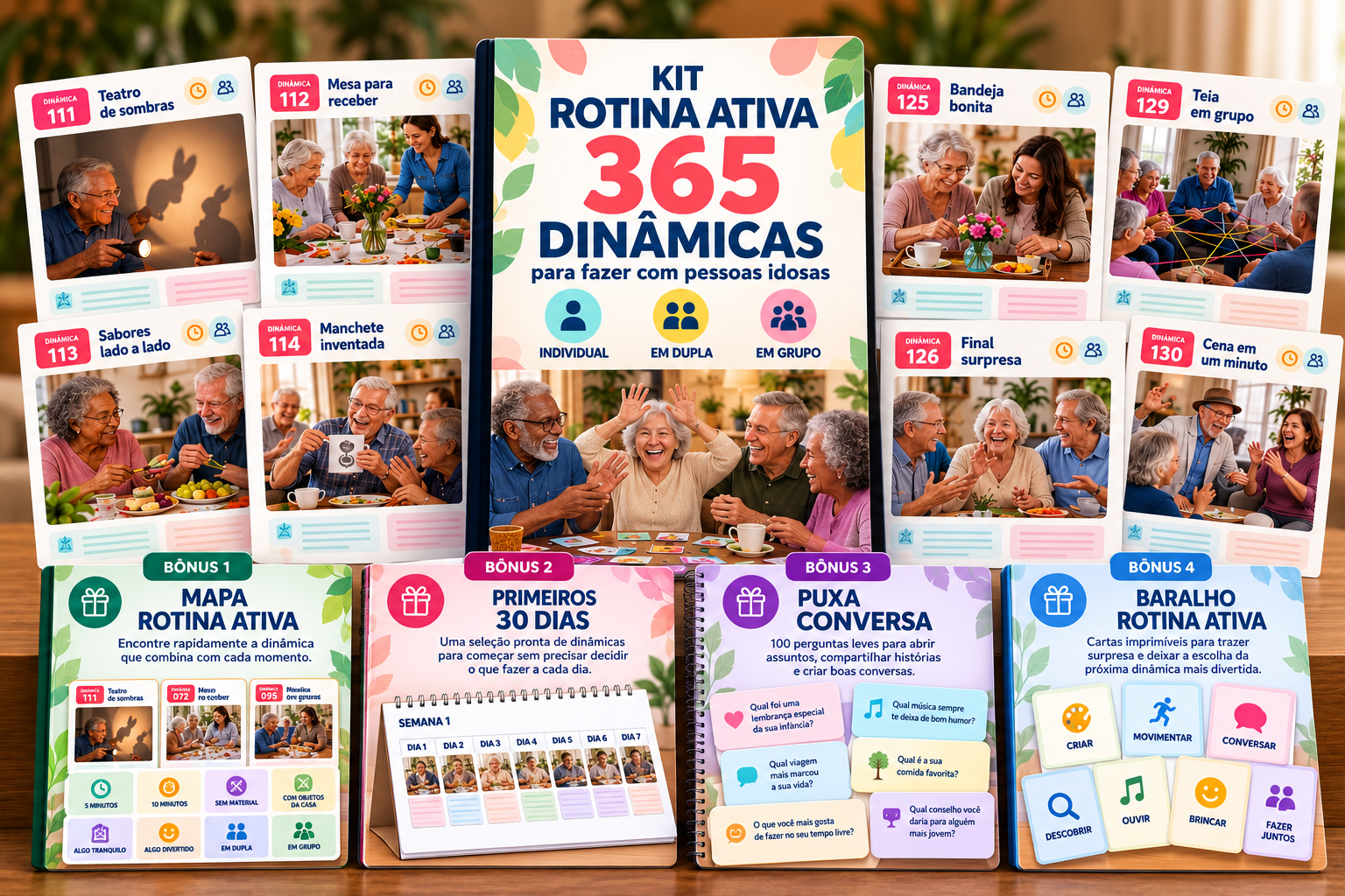 Mockup do Kit Rotina Ativa com os bônus