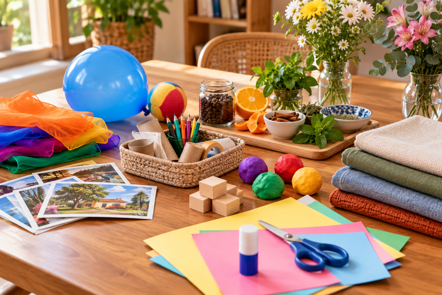 Materiais simples de casa sobre a mesa para as dinâmicas